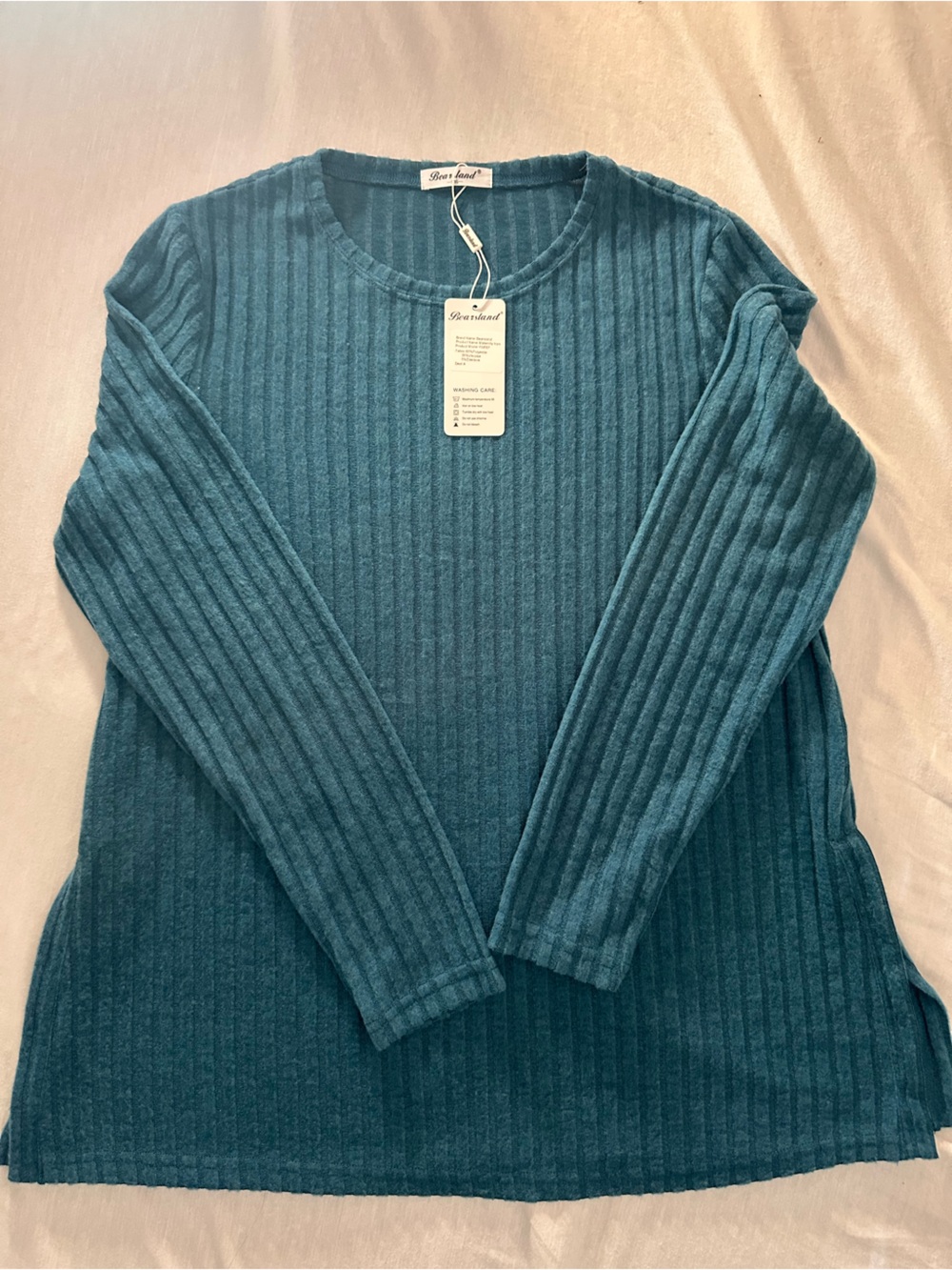 Bearsland Teal Ribbed Long-Sleeve Top